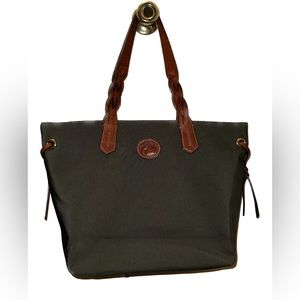 Dooney & Bourke canvas and leather tote (hunter green with red lining)